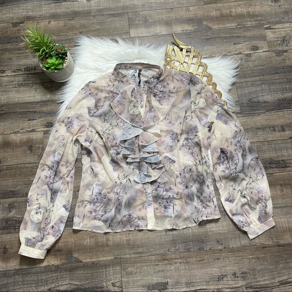 Hell Bunny Tops - Hell Bunny Sky Sheer Ruffle Blouse